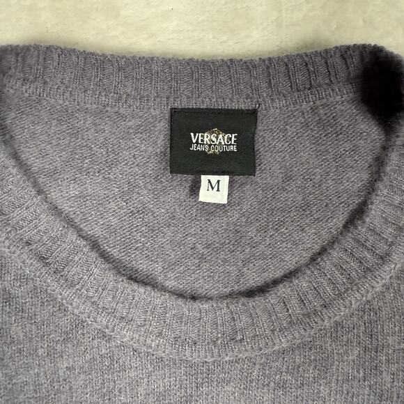 Vintage Versace Jeans Couture Angora Sweater Size M Italy Ombre Gray Medusa Y2K - Picture 3 of 8